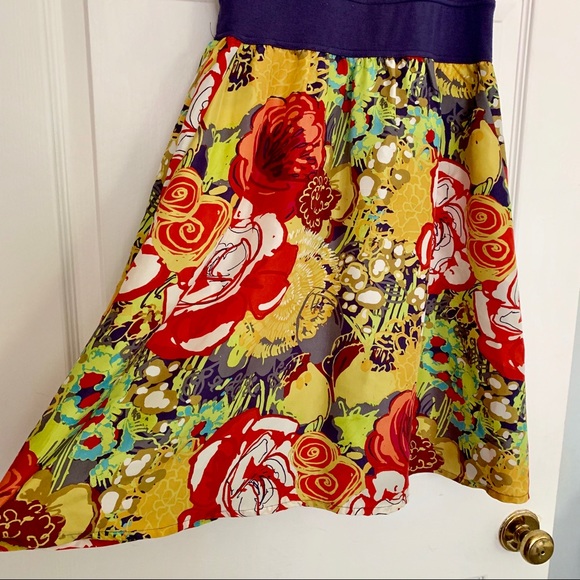 Navy & Floral A Line Tank Dress Anthropologie XS - Picture 2 of 5